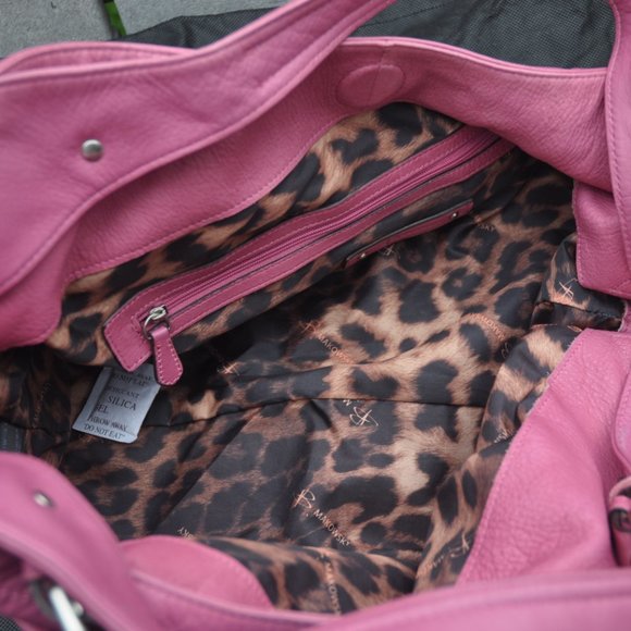 B MAKOWSKY Pink Leather Hobo Shoulder Bag Purse - Leopard Prnt Lined - Picture 5 of 9